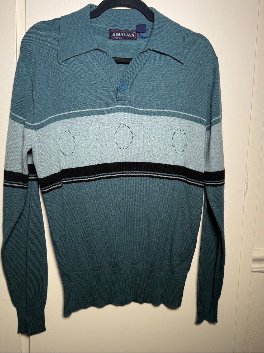 Himalaya Men’s Teal Polo-Style Knit Pullover Sweater XL 100% Virgin Acrylic